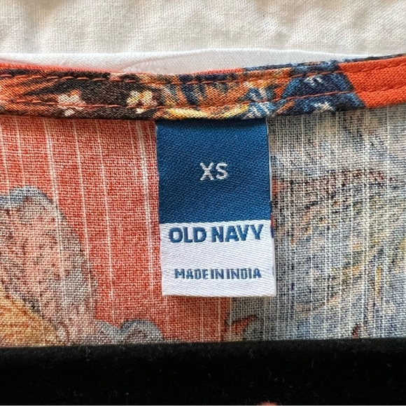 2/$30 Old Navy Tie-Neck Tiered Cotton Mini Floral Swing Dress Orange - Picture 10 of 15